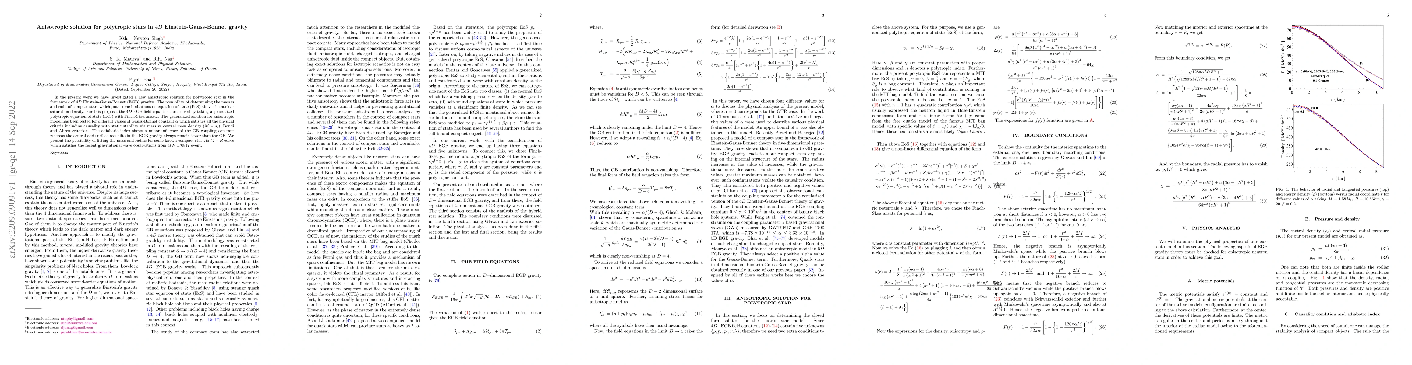Thumbnail for Anisotropic solution for polytropic stars in 4D Einstein-Gauss-Bonnet
  gravity