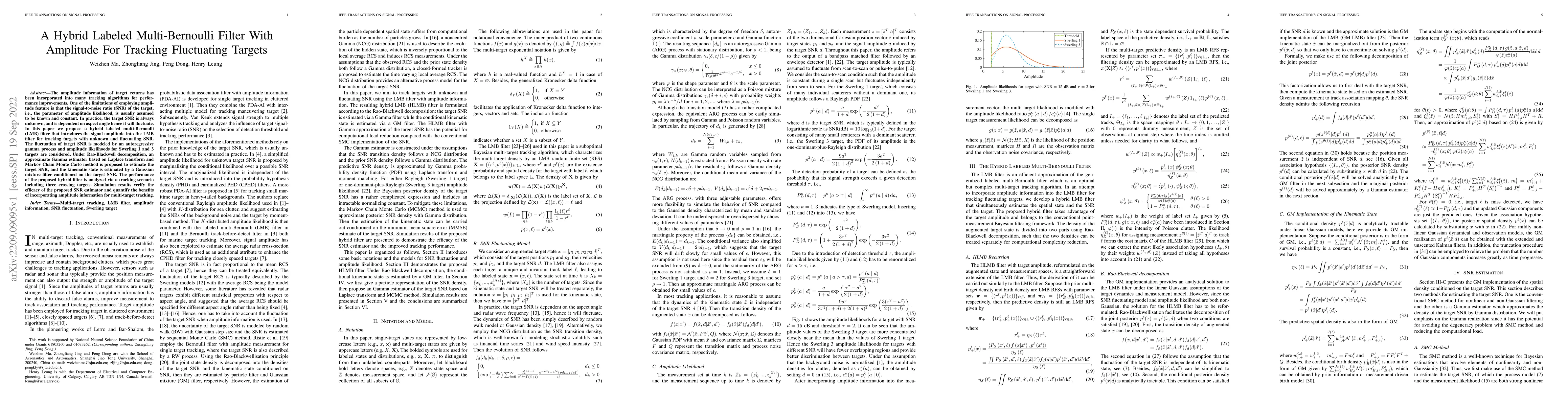 Thumbnail for A Hybrid Labeled Multi-Bernoulli Filter With Amplitude For Tracking
  Fluctuating Targets