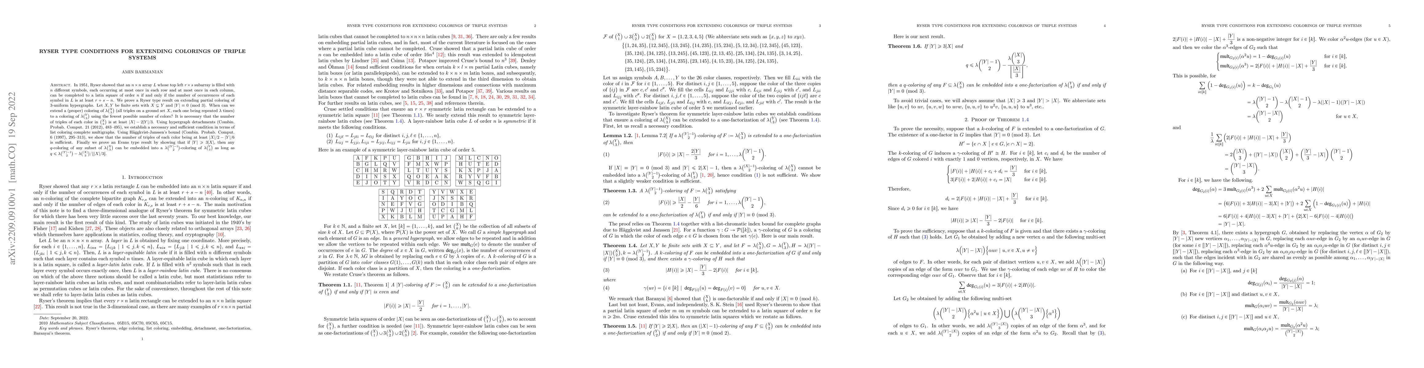 Thumbnail for Ryser Type Conditions for Extending Colorings of Triples