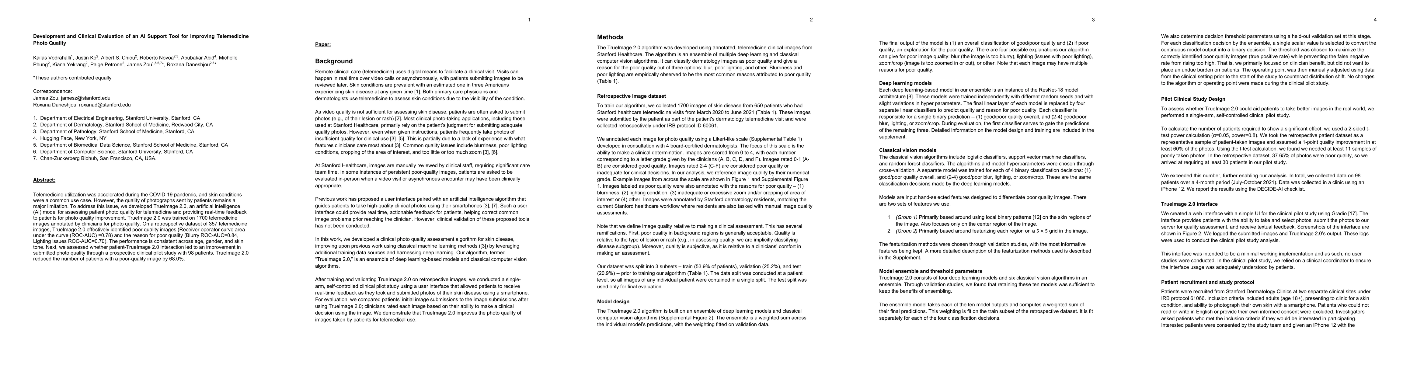 Thumbnail for Development and Clinical Evaluation of an AI Support Tool for Improving
  Telemedicine Photo Quality