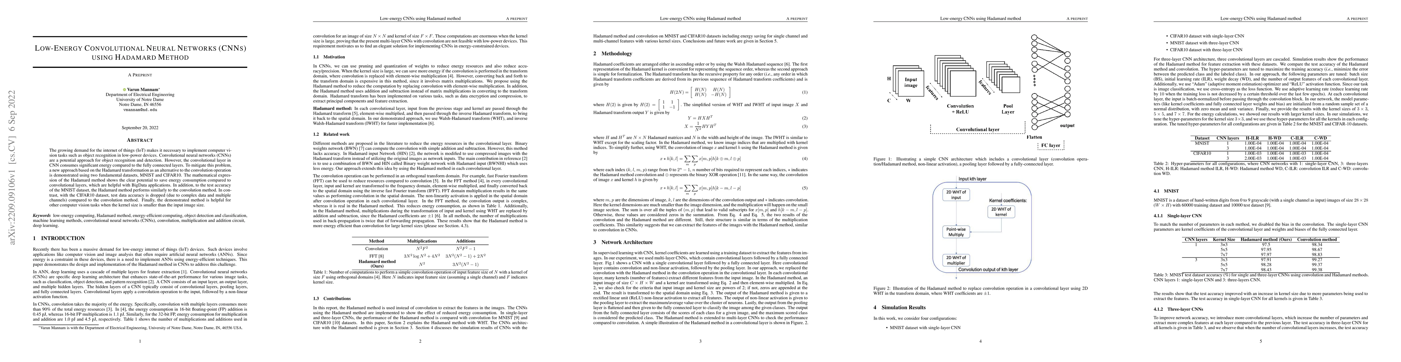 Thumbnail for Low-Energy Convolutional Neural Networks (CNNs) using Hadamard Method