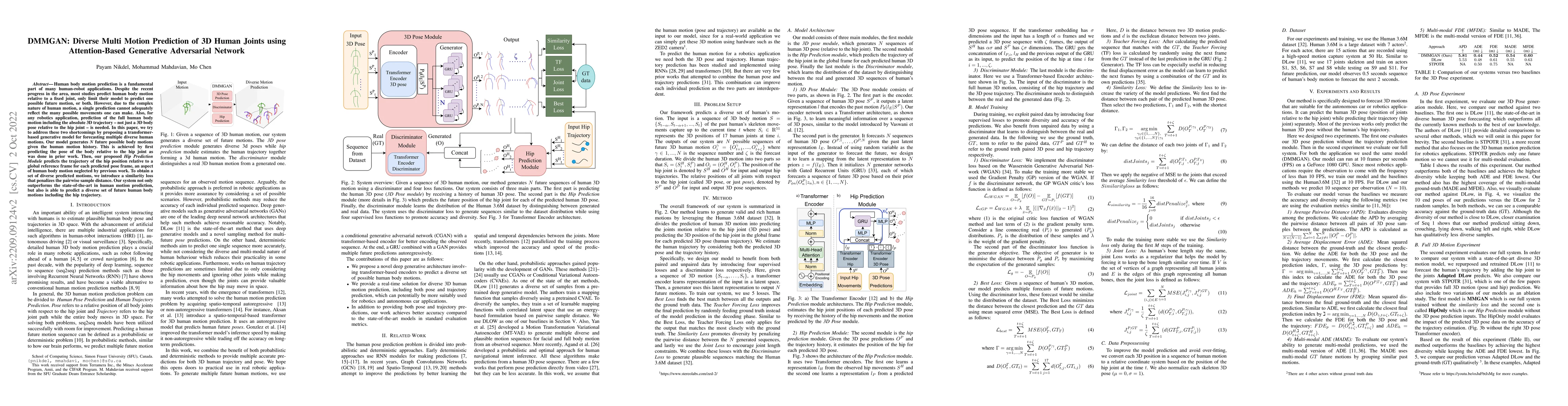 Thumbnail for DMMGAN: Diverse Multi Motion Prediction of 3D Human Joints using
  Attention-Based Generative Adverserial Network