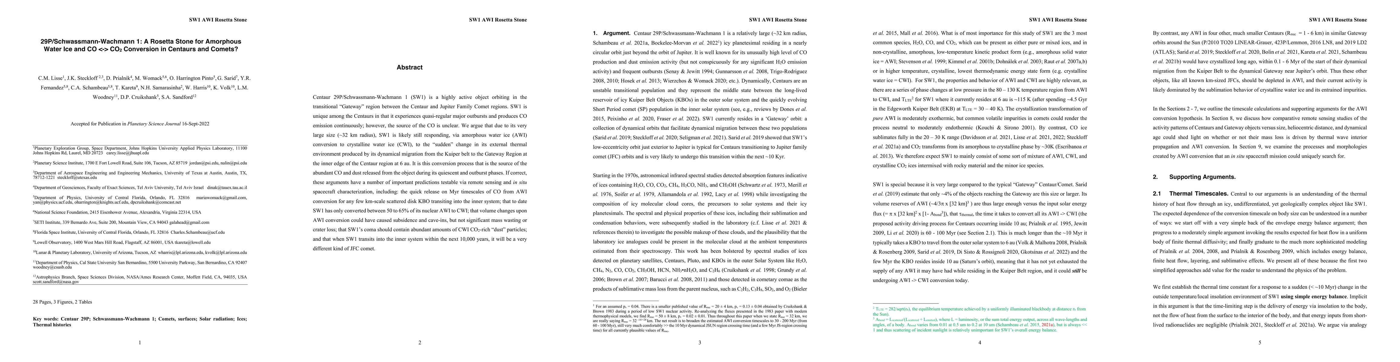 Thumbnail for 29P/Schwassmann-Wachmann: A Rosetta Stone for Amorphous Water Ice and CO
  <-> CO2 Conversion in Centaurs and Comets?