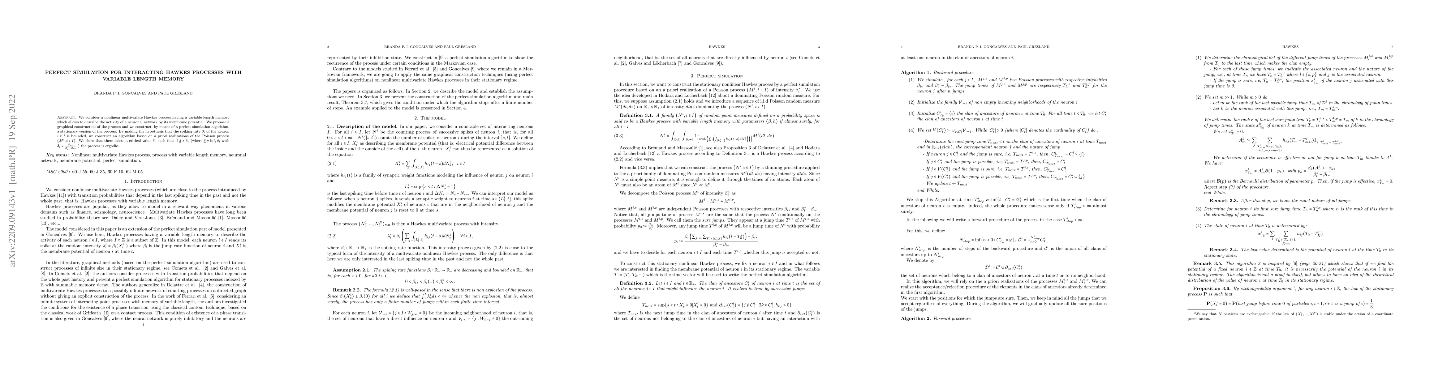 Thumbnail for Perfect simulation for interacting Hawkes processes with variable length
  memory