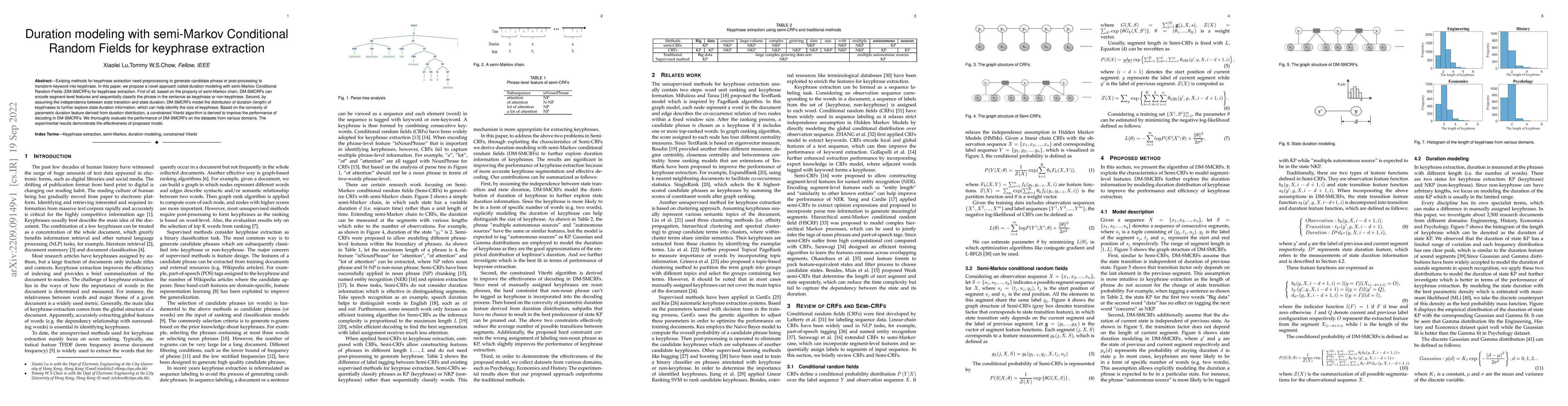 Thumbnail for Duration modeling with semi-Markov Conditional Random Fields for
  keyphrase extraction