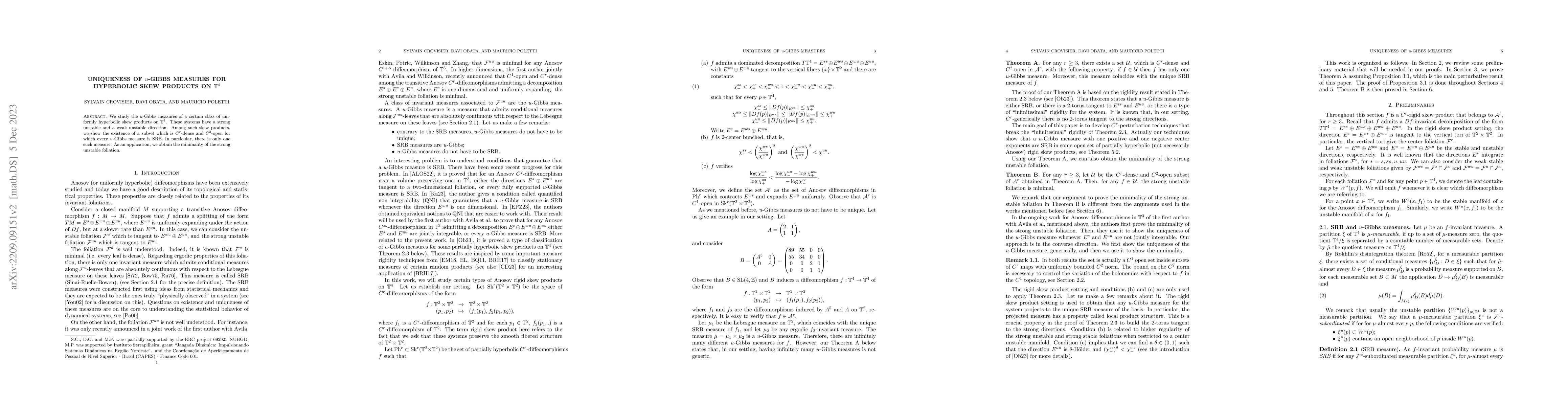 Thumbnail for Uniqueness of $u$-Gibbs measures for hyperbolic skew products on
  $\mathbb{T}^4$