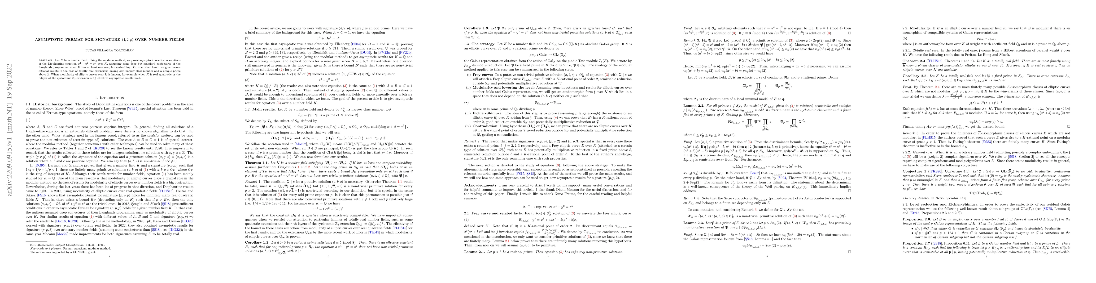 Thumbnail for Asymptotic Fermat for signature $(4,2,p)$ over number fields