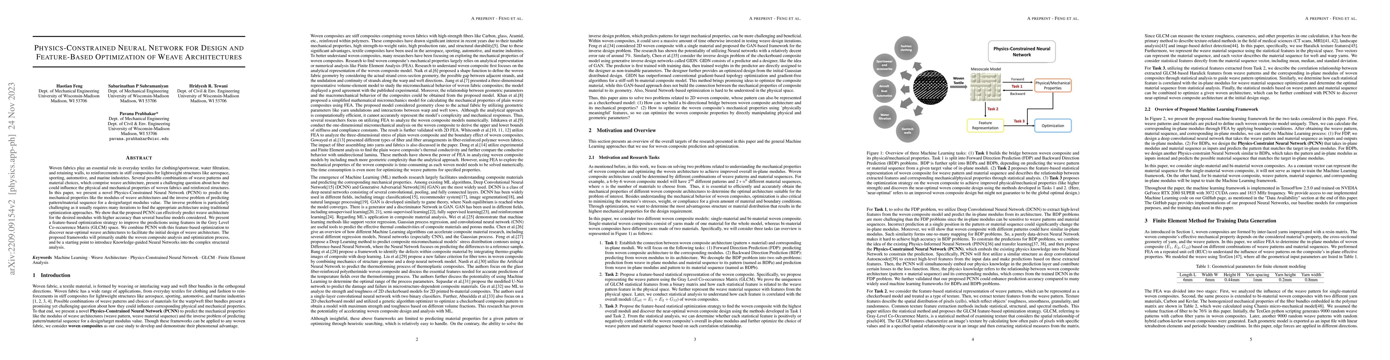 Thumbnail for Physics-Constrained Neural Network for Design and Feature-Based
  Optimization of Weave Architectures