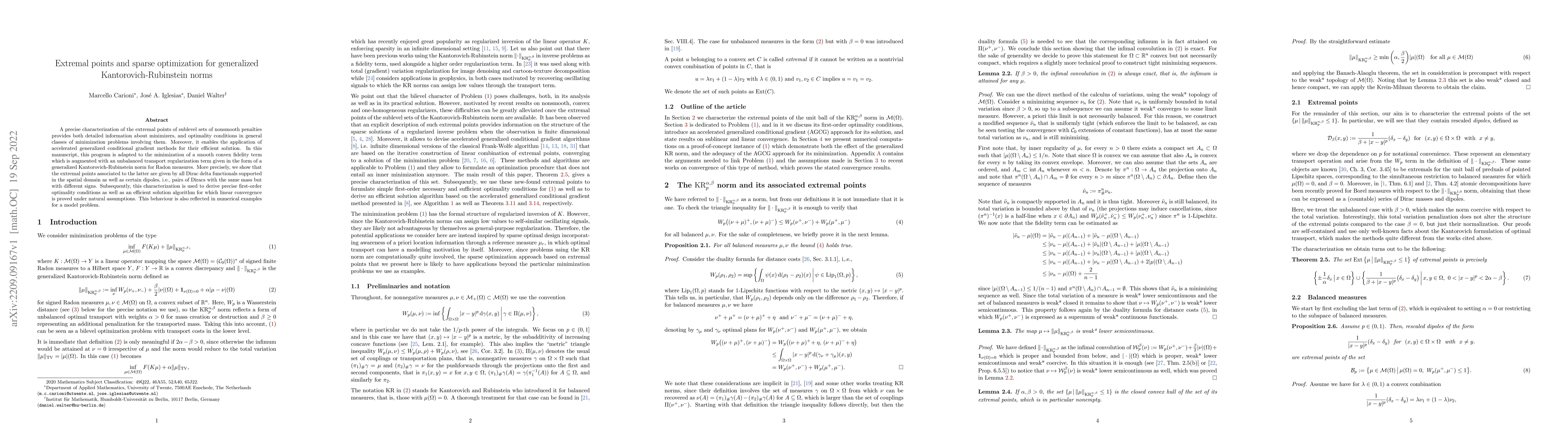 Thumbnail for Extremal points and sparse optimization for generalized
  Kantorovich-Rubinstein norms