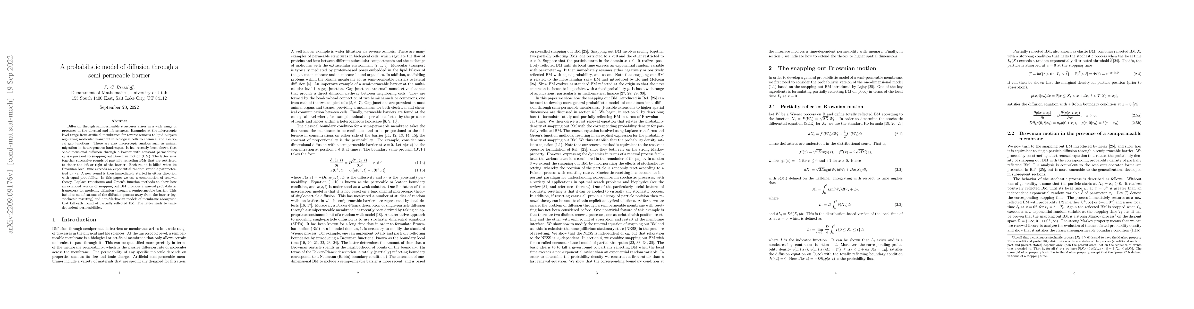Thumbnail for A probabilistic model of diffusion through a semi-permeable barrier