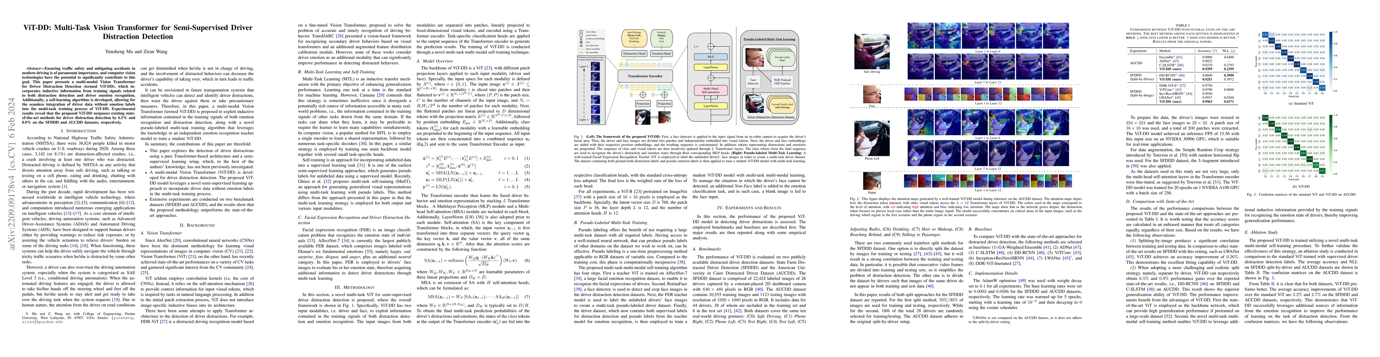 Thumbnail for ViT-DD: Multi-Task Vision Transformer for Semi-Supervised Driver
  Distraction Detection