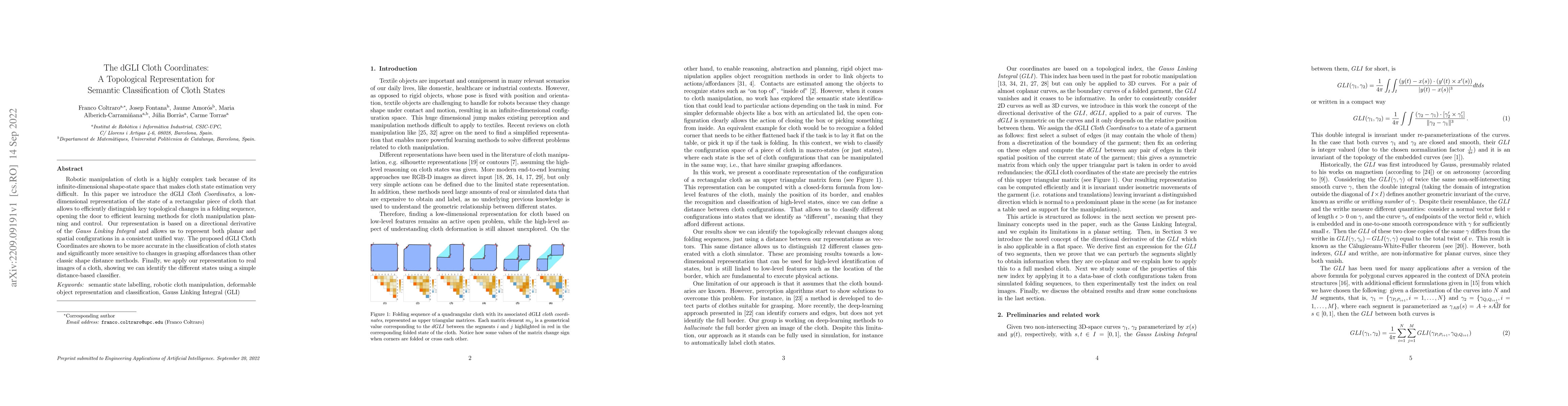 Thumbnail for The dGLI Cloth Coordinates: A Topological Representation for Semantic
  Classification of Cloth States