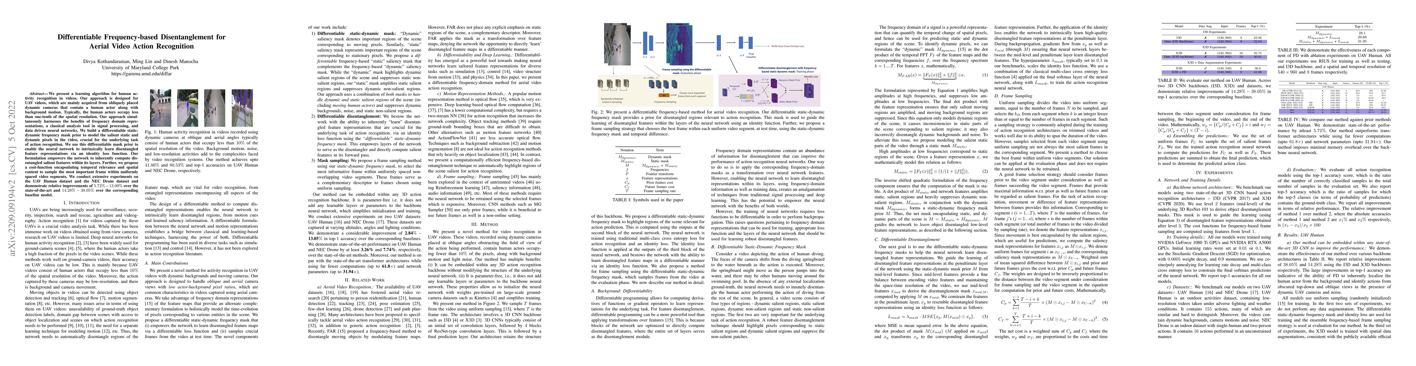 Thumbnail for Differentiable Frequency-based Disentanglement for Aerial Video Action
  Recognition