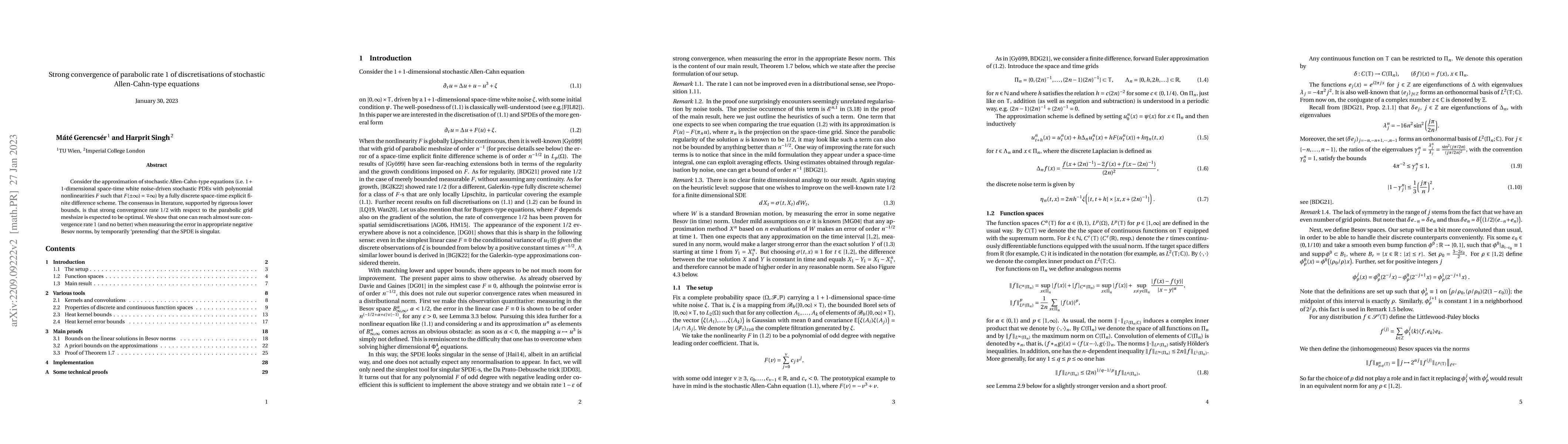 Thumbnail for Strong convergence of parabolic rate $1$ of discretisations of
  stochastic Allen-Cahn-type equations