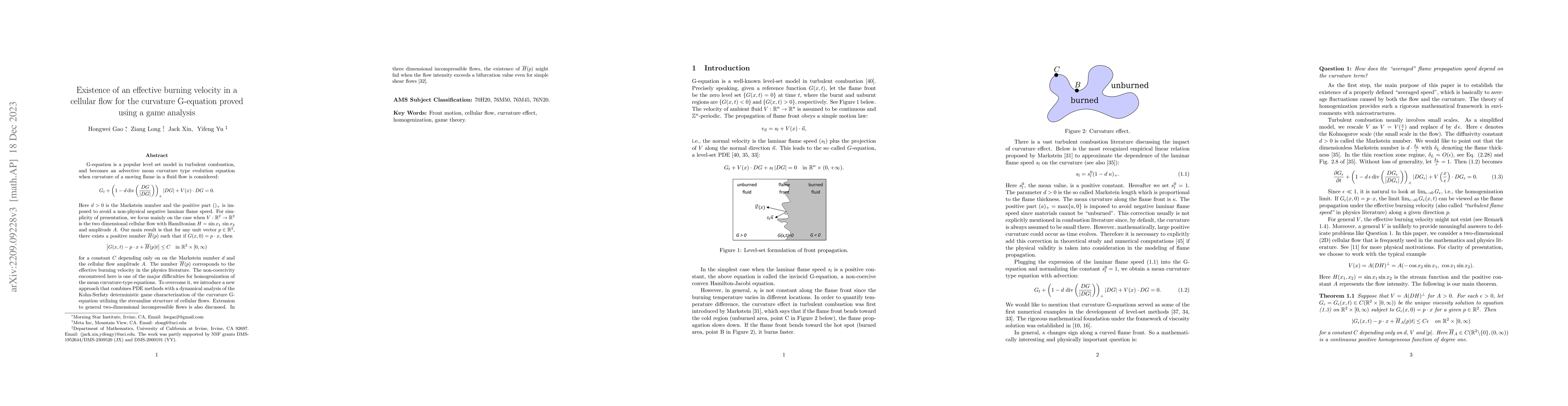 Thumbnail for Existence of an effective burning velocity in cellular flow for
  curvature G-equation via game analysis