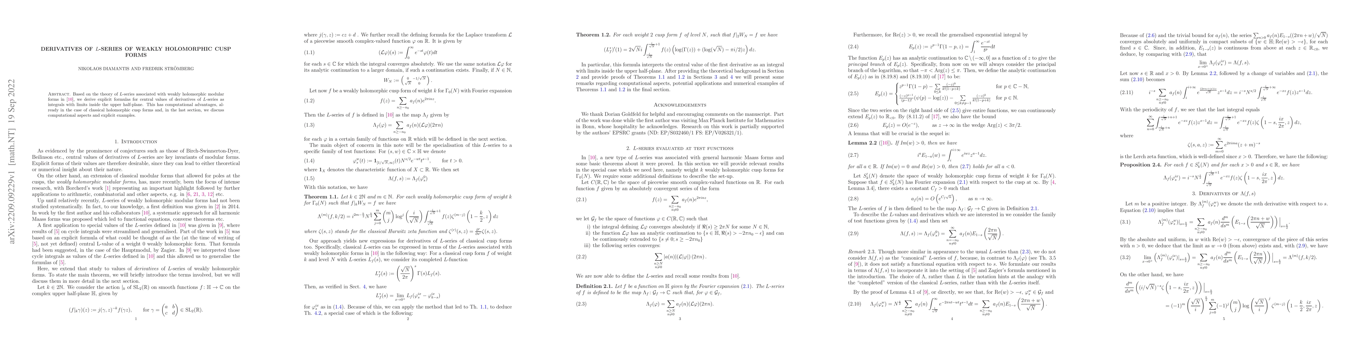Thumbnail for Derivatives of $L$-series of weakly holomorphic cusp forms