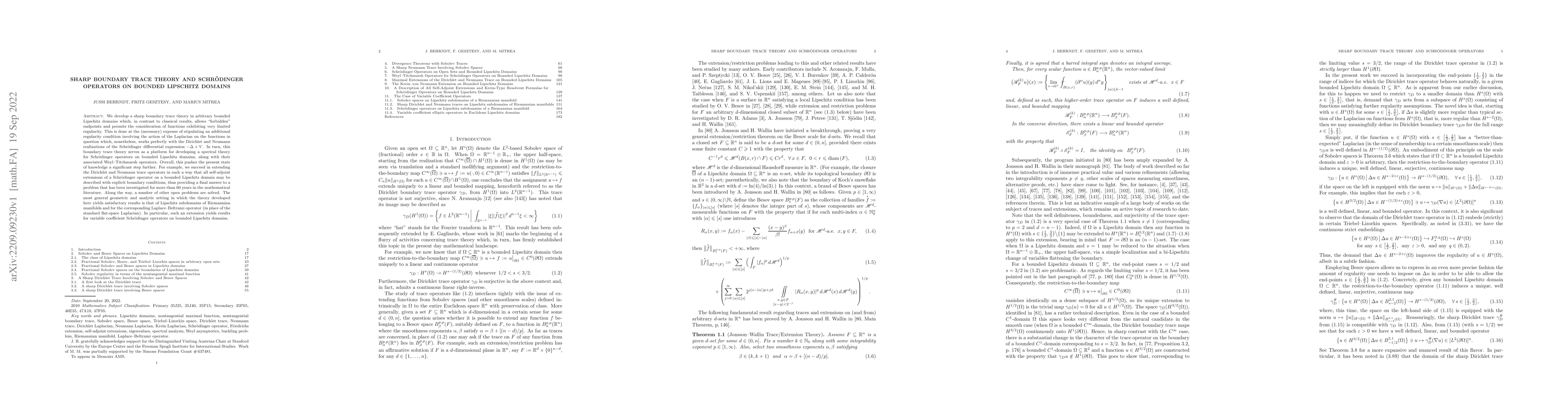 Thumbnail for Sharp Boundary Trace Theory and Schr\"{o}dinger Operators on Bounded
  Lipschitz Domains
