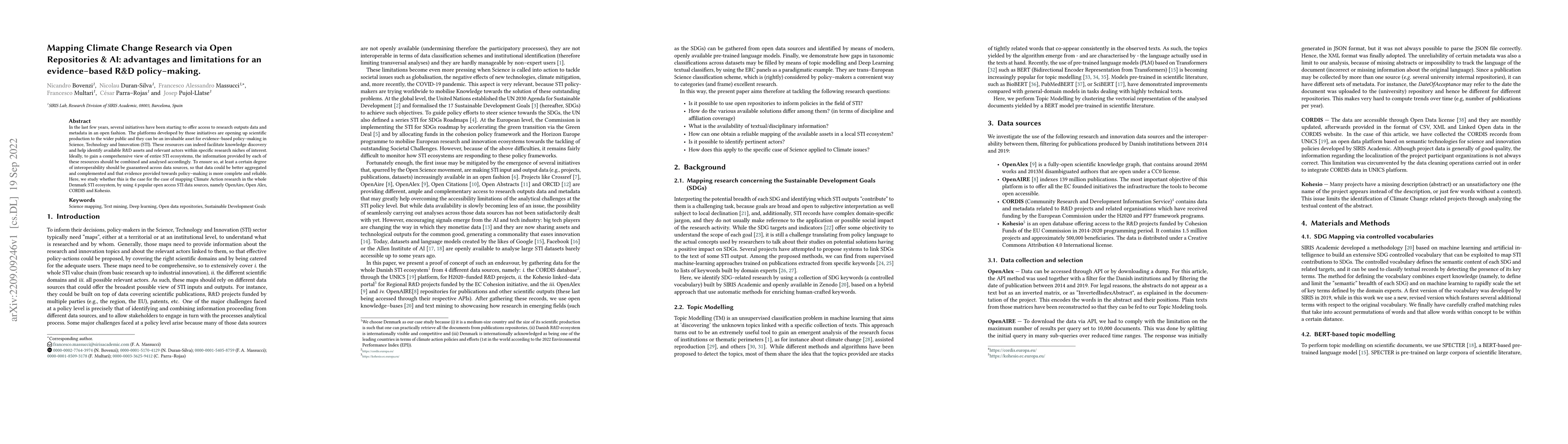 Thumbnail for Mapping Climate Change Research via Open Repositories & AI: advantages
  and limitations for an evidence-based R&D policy-making