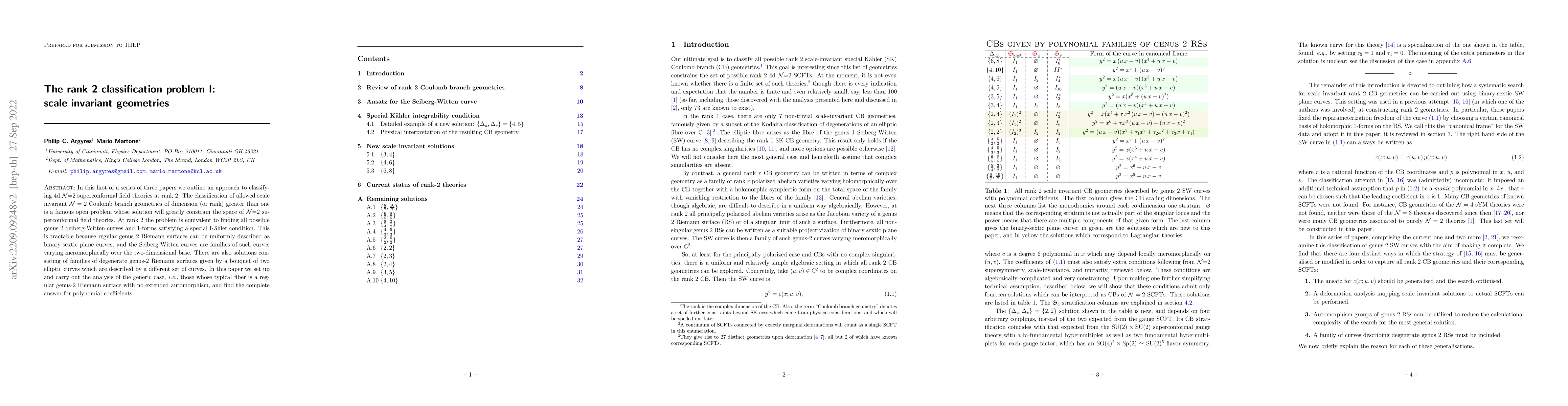 Thumbnail for The rank 2 classification problem I: scale invariant geometries