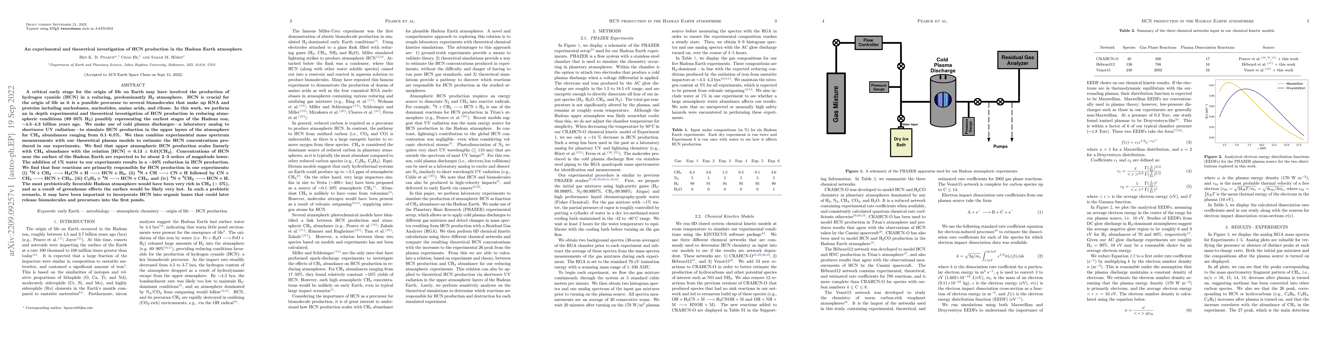 Thumbnail for An experimental and theoretical investigation of HCN production in the
  Hadean Earth atmosphere