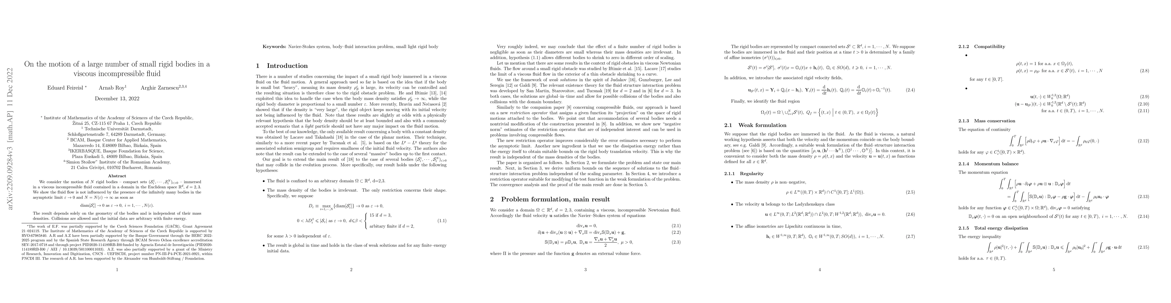 Thumbnail for On the motion of a large number of small rigid bodies in a viscous
  incompressible fluid