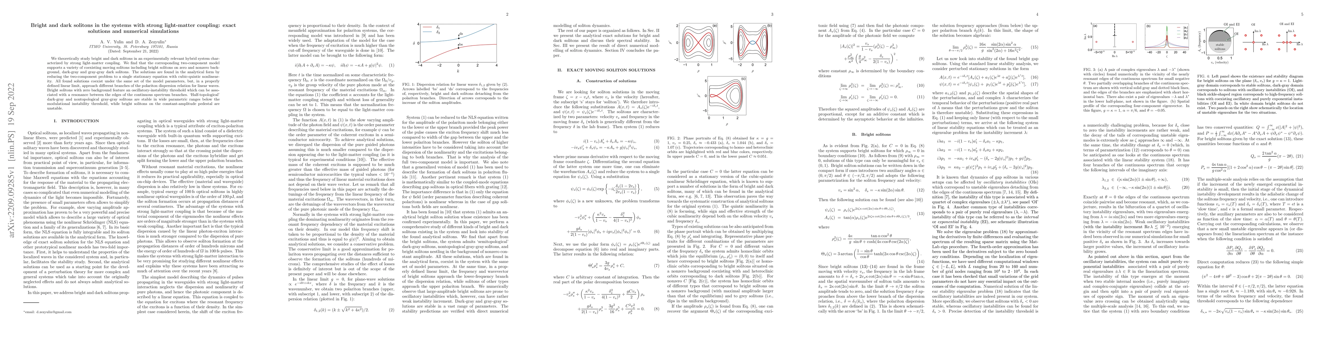 Thumbnail for Bright and dark solitons in the systems with strong light-matter
  coupling: exact solutions and numerical simulations