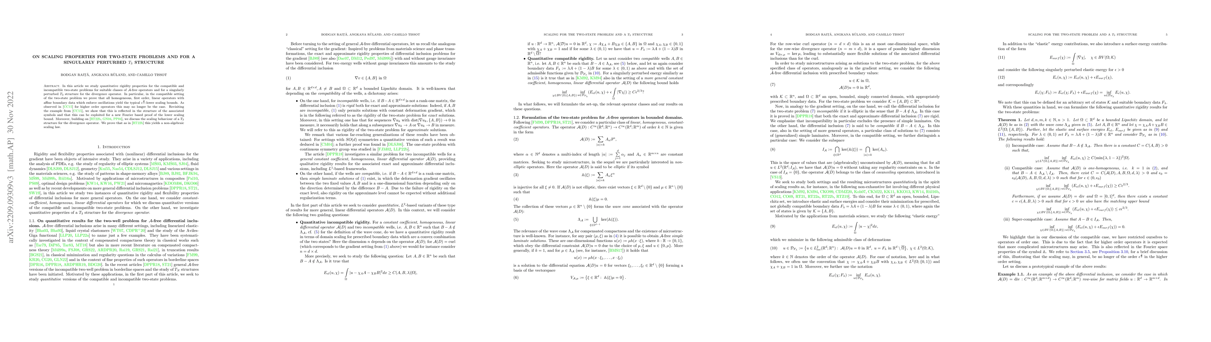 Thumbnail for On Scaling Properties for Two-State Problems and for a Singularly
  Perturbed $T_3$ Structure