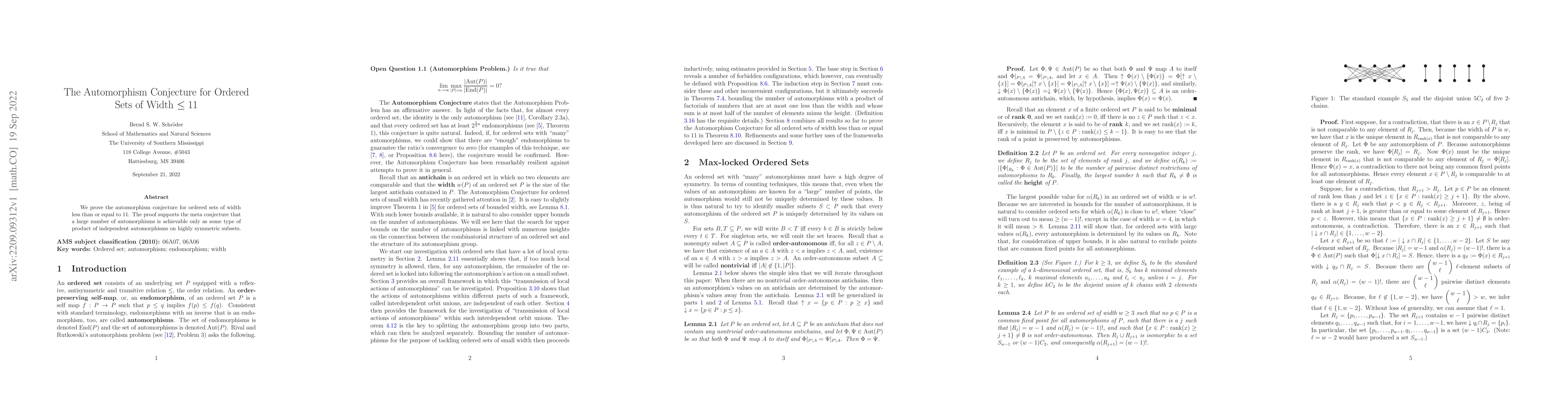Thumbnail for The Automorphism Conjecture for Ordered Sets of Width $\leq 11$