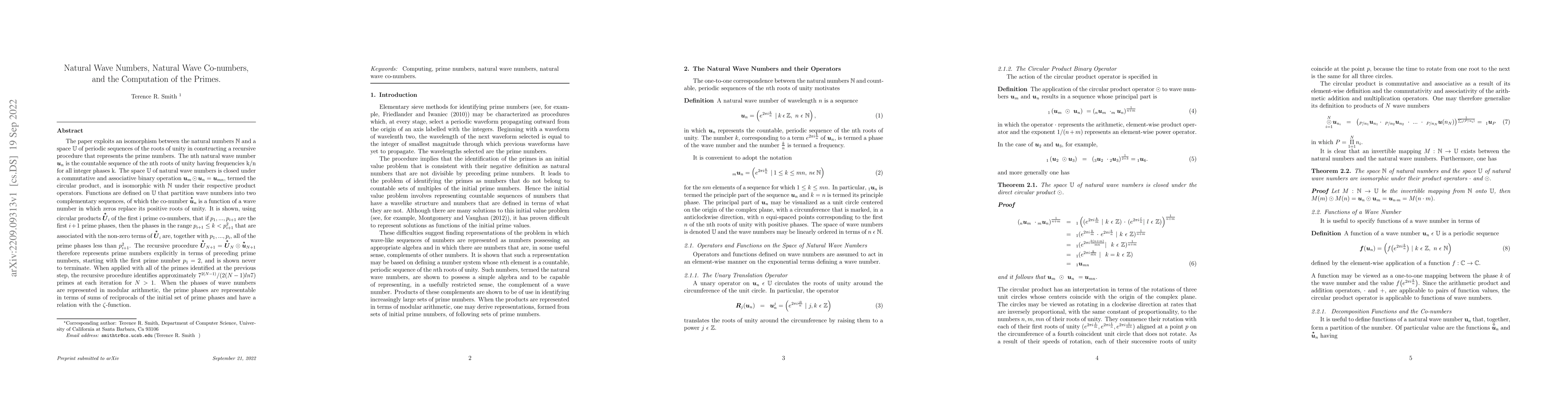 Thumbnail for Natural Wave Numbers, Natural Wave Co-numbers, and the Computation of
  the Primes