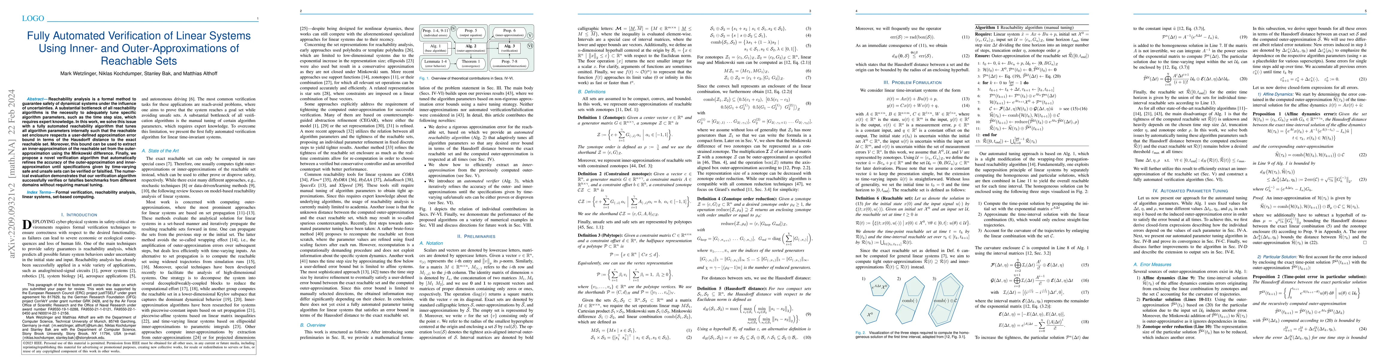 Thumbnail for Fully-Automated Verification of Linear Systems Using Inner- and
  Outer-Approximations of Reachable Sets