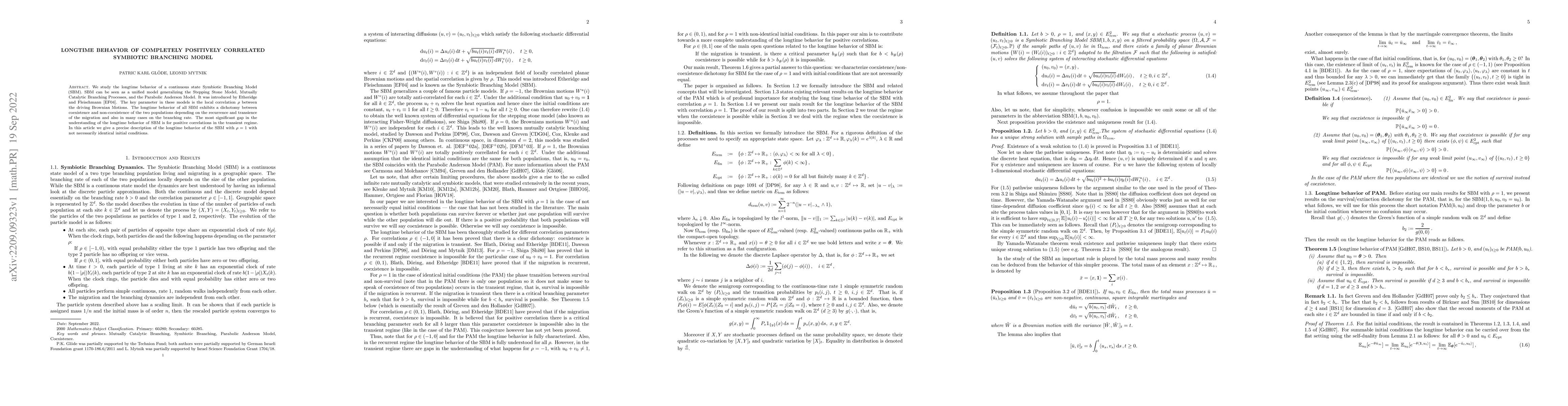 Thumbnail for Longtime behavior of completely positively correlated Symbiotic
  Branching Model