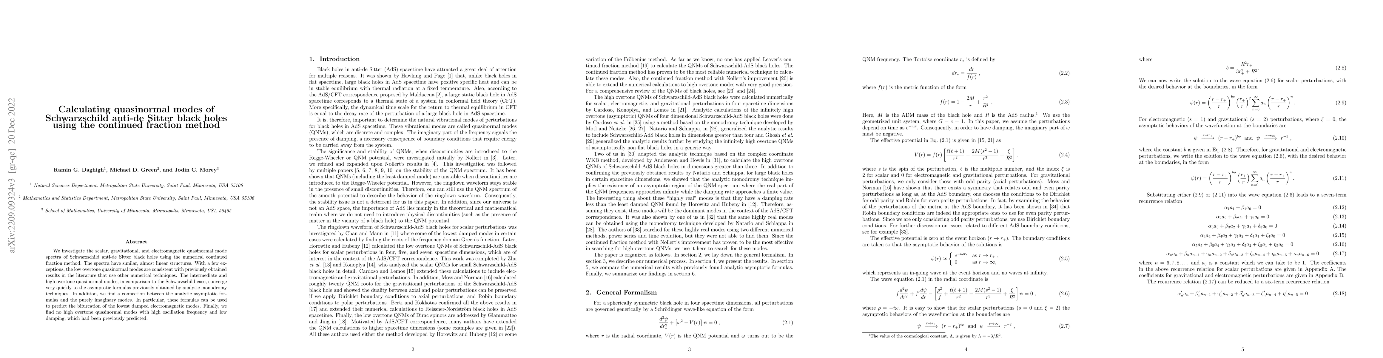 Thumbnail for Calculating quasinormal modes of Schwarzschild anti-de Sitter black
  holes using the continued fraction method