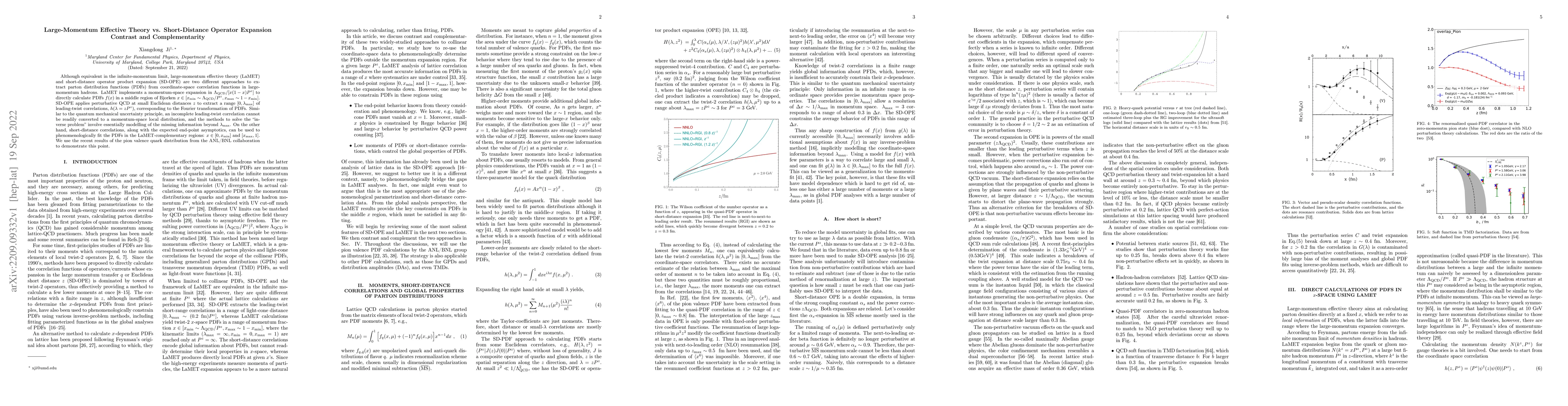Thumbnail for Large-Momentum Effective Theory vs. Short-Distance Operator Expansion:
  Contrast and Complementarity