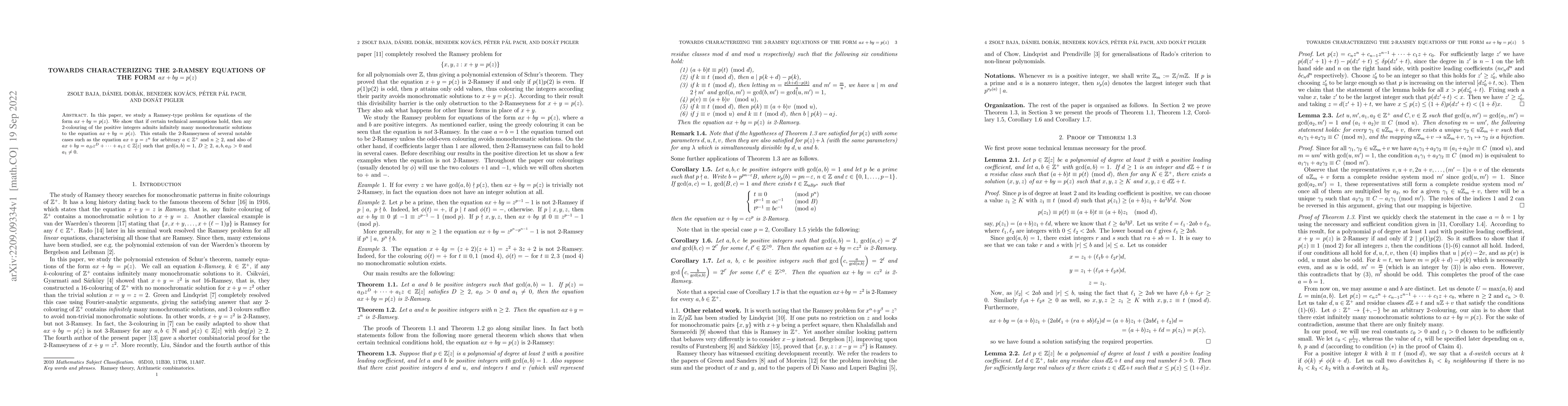 Thumbnail for Towards characterizing the 2-Ramsey equations of the form $ax+by=p(z)$