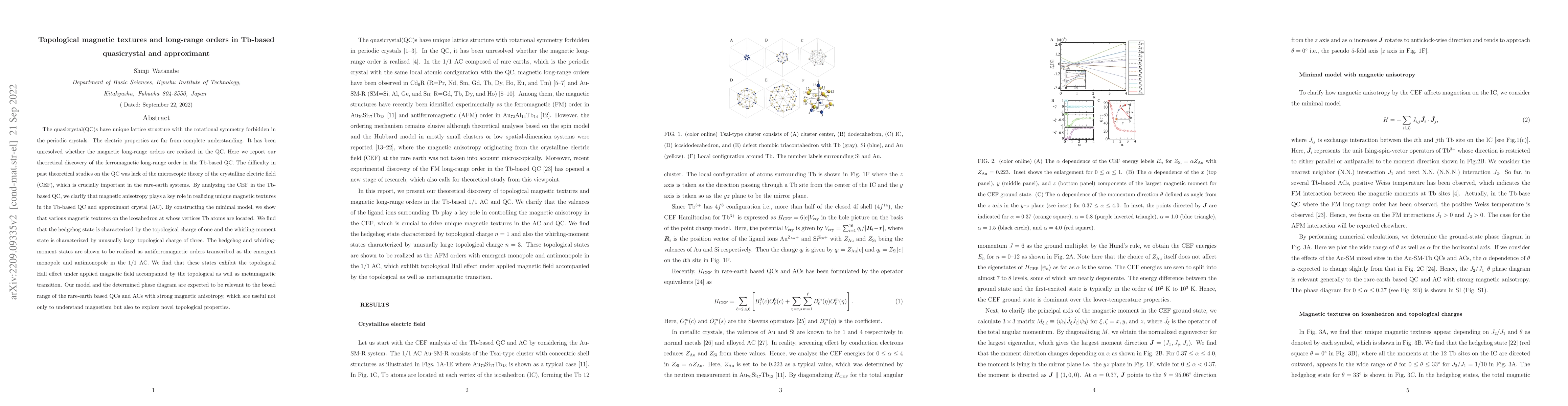 Thumbnail for Topological magnetic textures and long-range orders in Tb-based
  quasicrystal and approximant