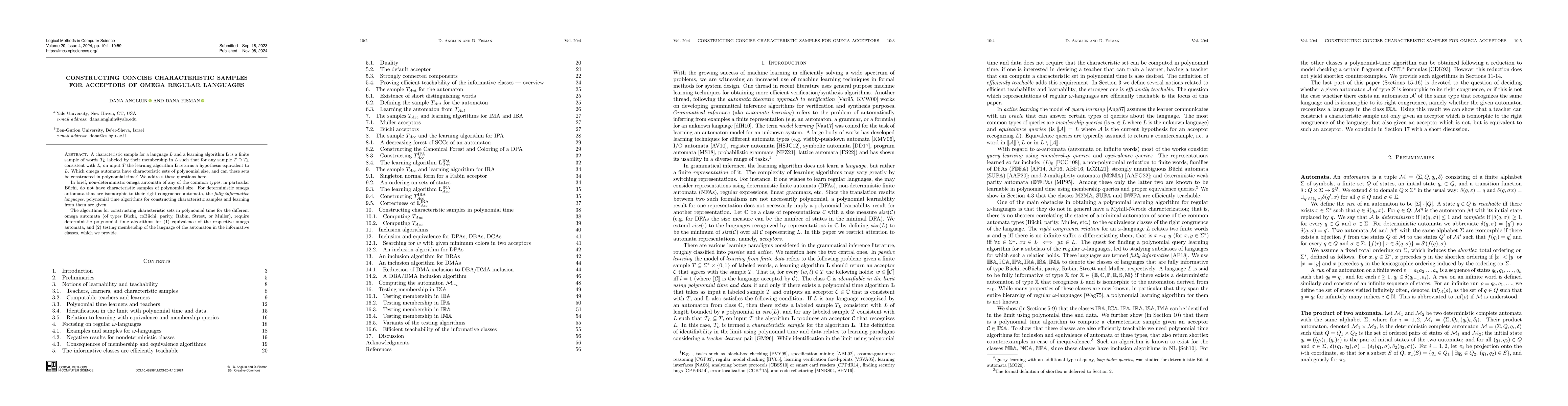 Thumbnail for Constructing Concise Characteristic Samples for Acceptors of Omega
  Regular Languages