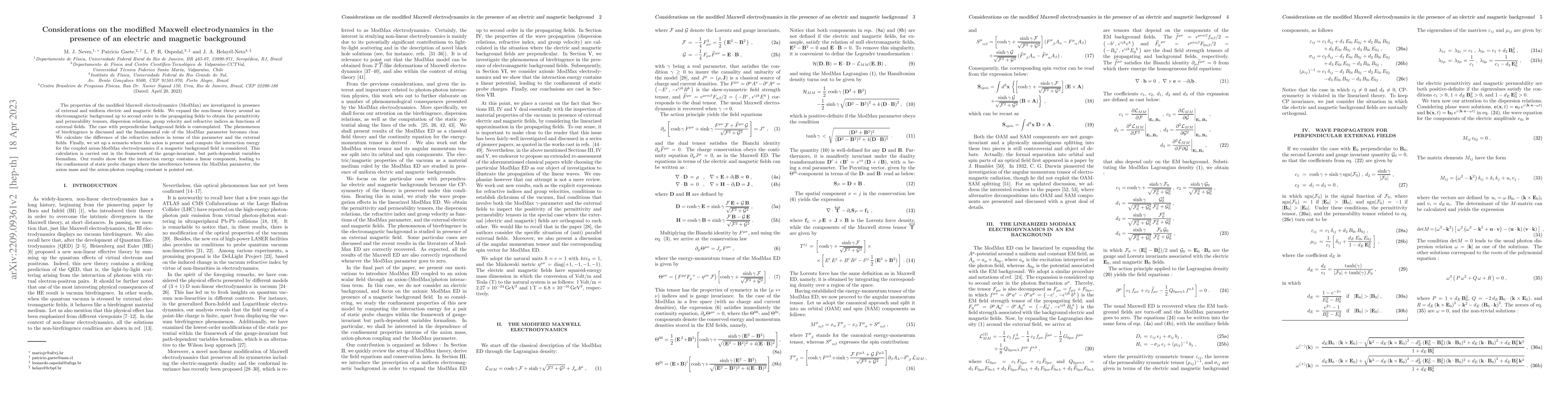 Thumbnail for Considerations on the modified Maxwell electrodynamics in the presence
  of an electric and magnetic background