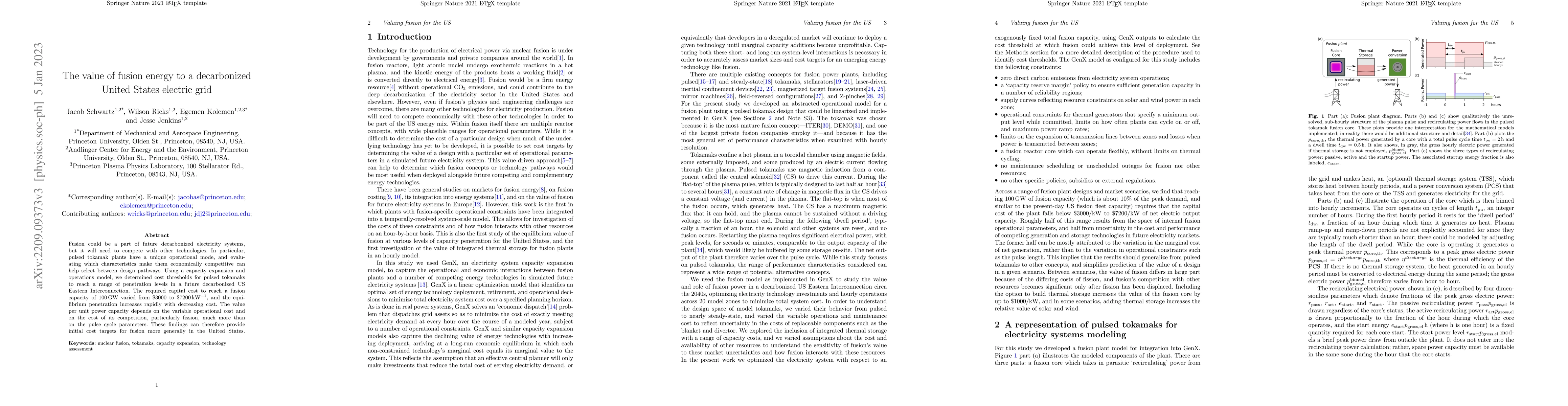 Thumbnail for The value of fusion energy to a decarbonized United States electric grid
