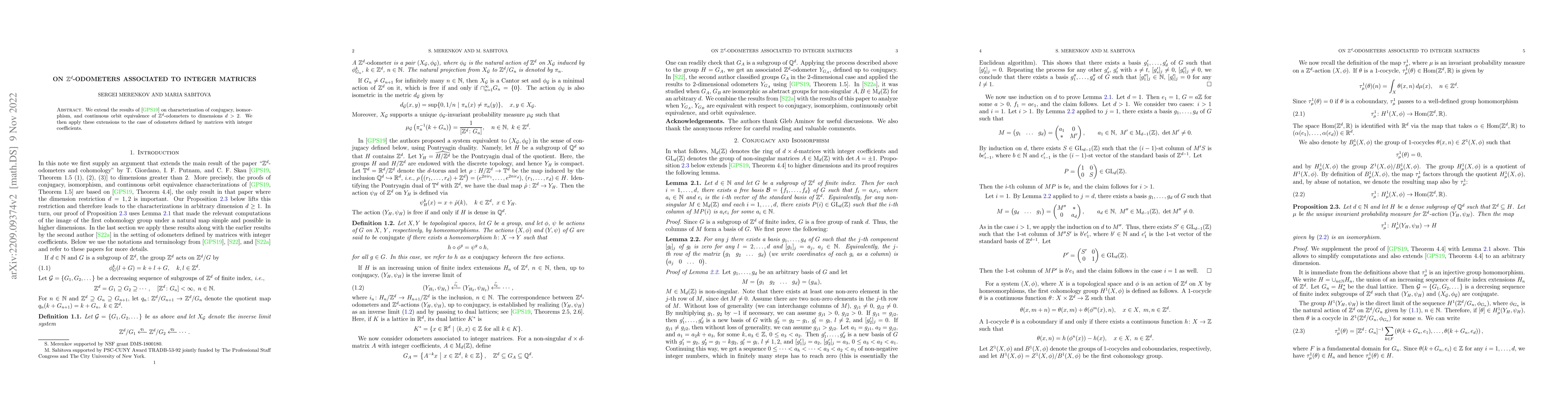 Thumbnail for On $\mathbb Z^d$-odometers associated to integer matrices