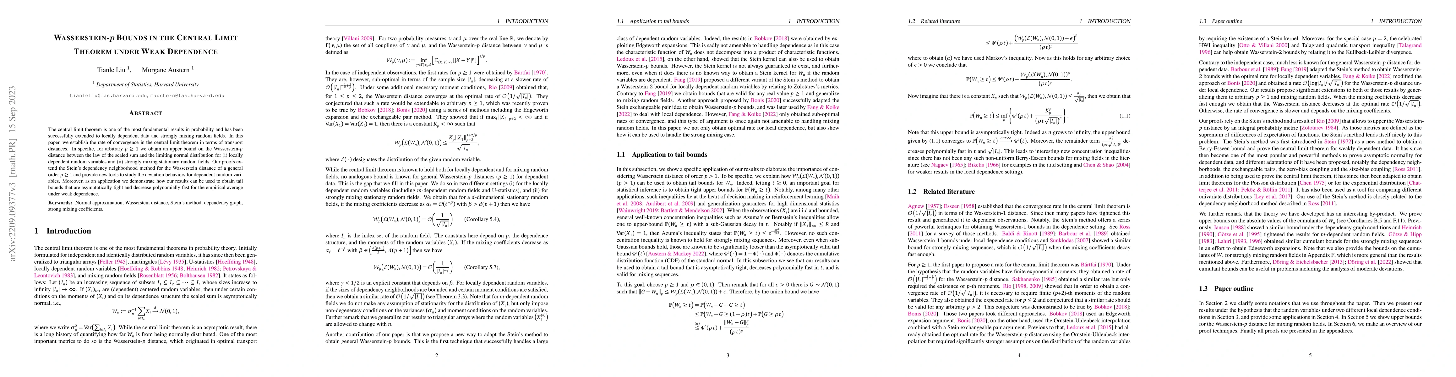 Thumbnail for Wasserstein-p Bounds in the Central Limit Theorem Under Weak Dependence