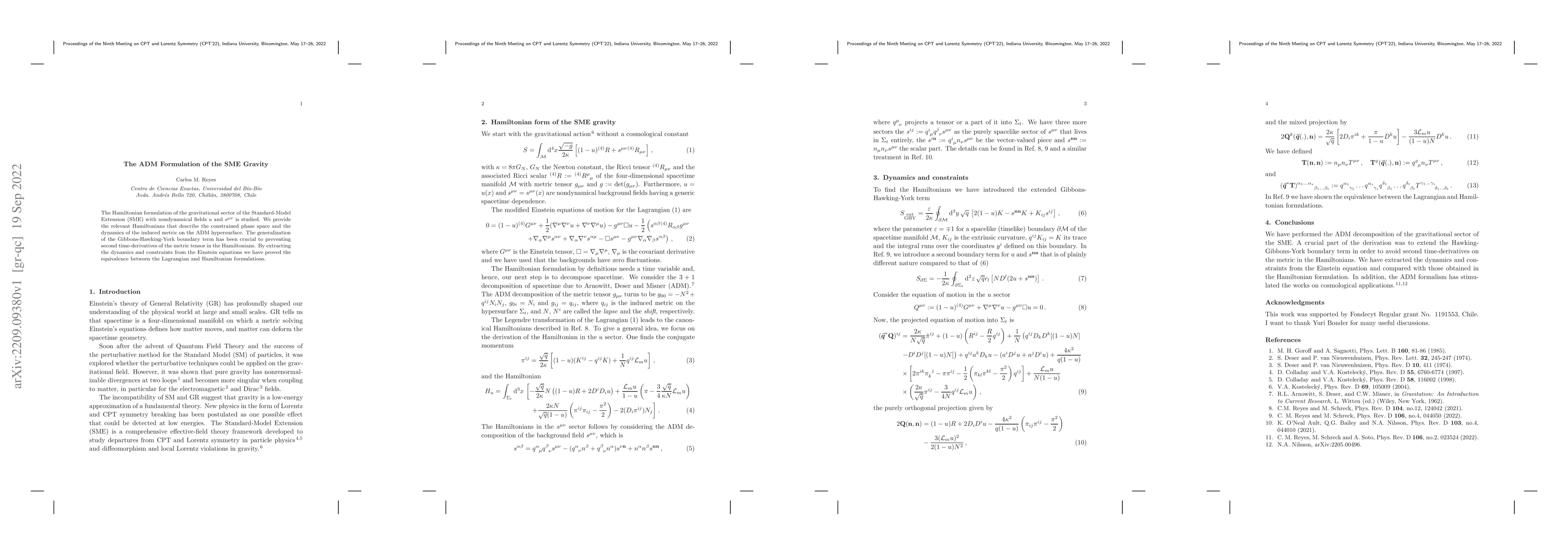 Thumbnail for The ADM Formulation of the SME Gravity