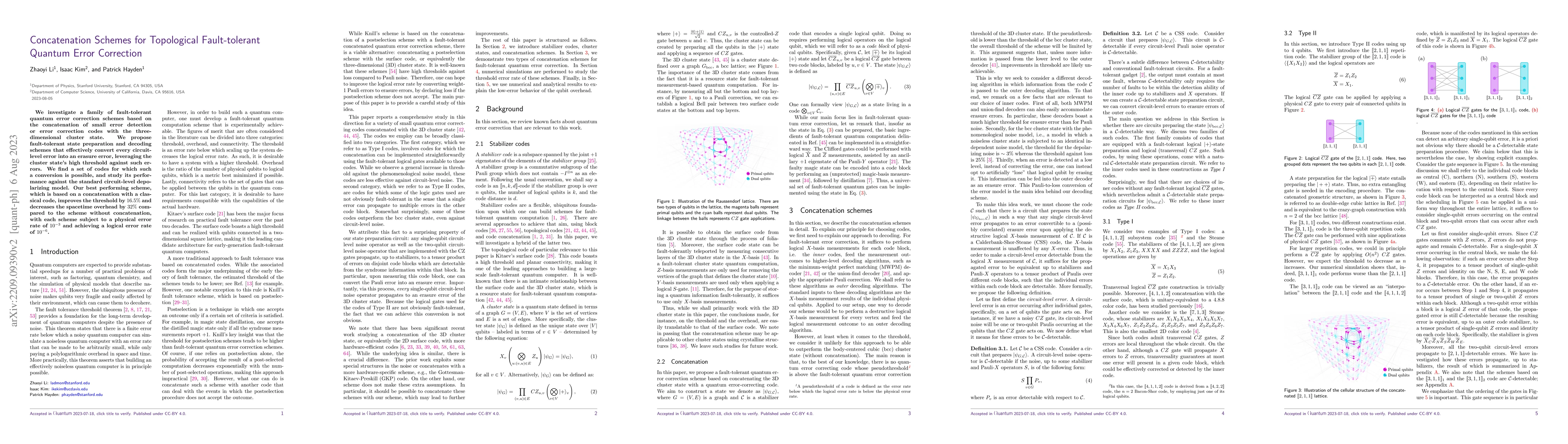 Thumbnail for Concatenation Schemes for Topological Fault-tolerant Quantum Error
  Correction