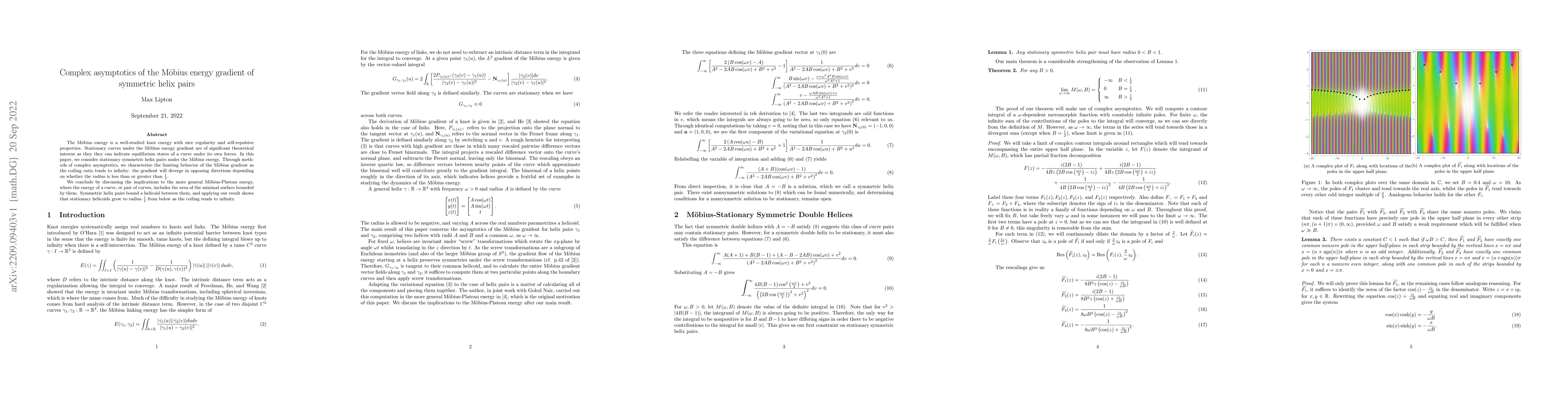 Thumbnail for Complex asymptotics of the M\"obius energy gradient of symmetric helix
  pairs