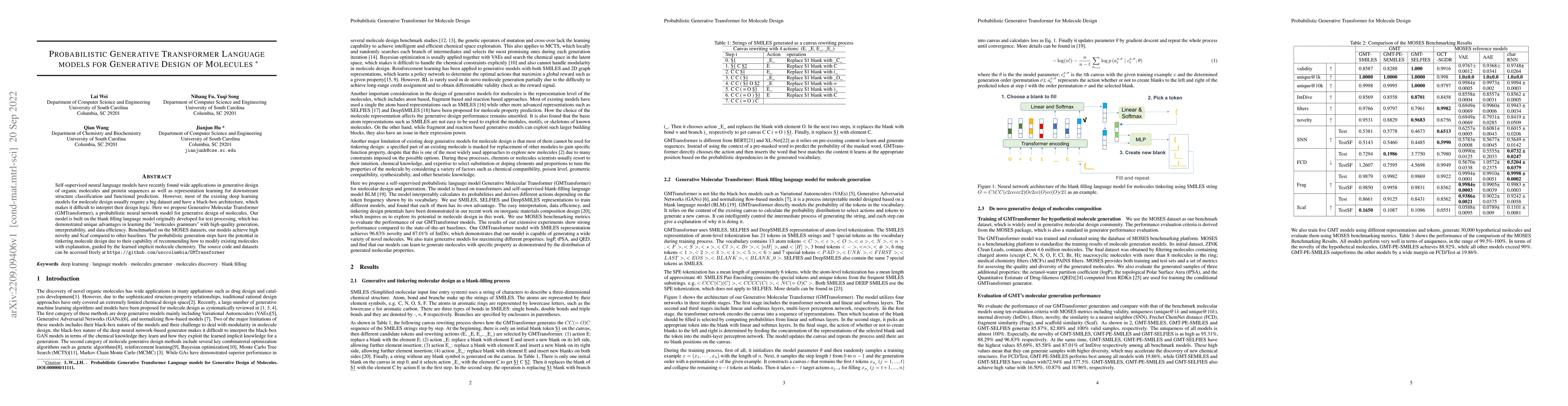 Thumbnail for Probabilistic Generative Transformer Language models for Generative
  Design of Molecules