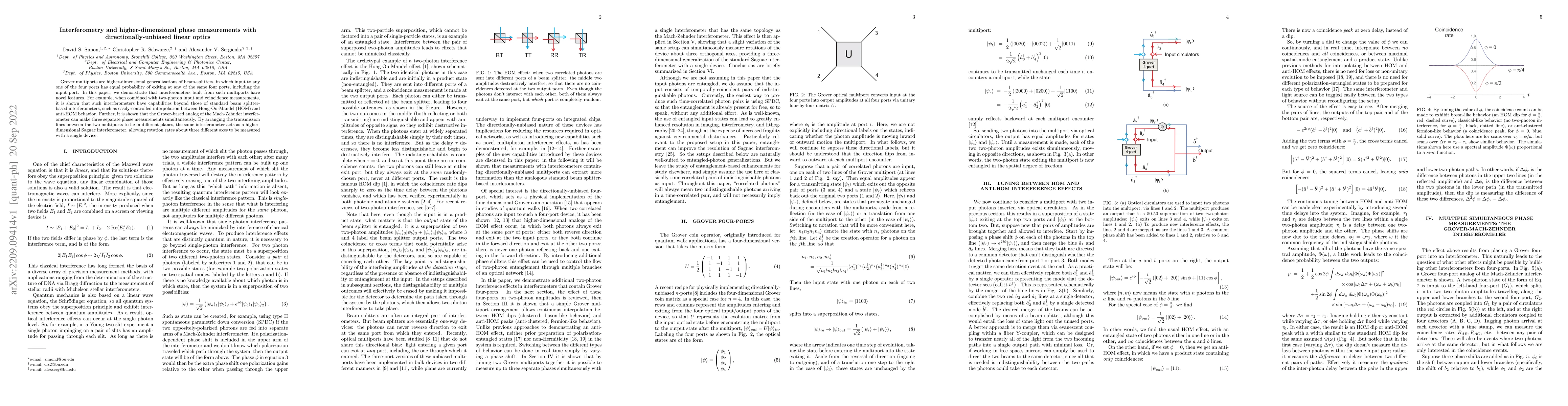 Thumbnail for Interferometry and higher-dimensional phase measurements using
  directionally unbiased linear optics