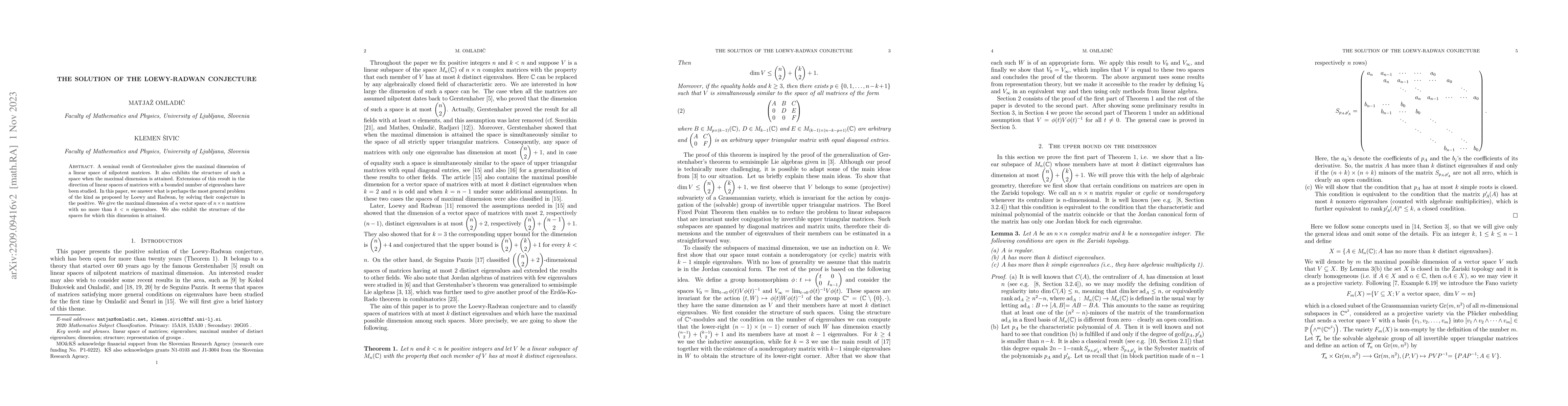 Thumbnail for The solution of the Loewy-Radwan conjecture