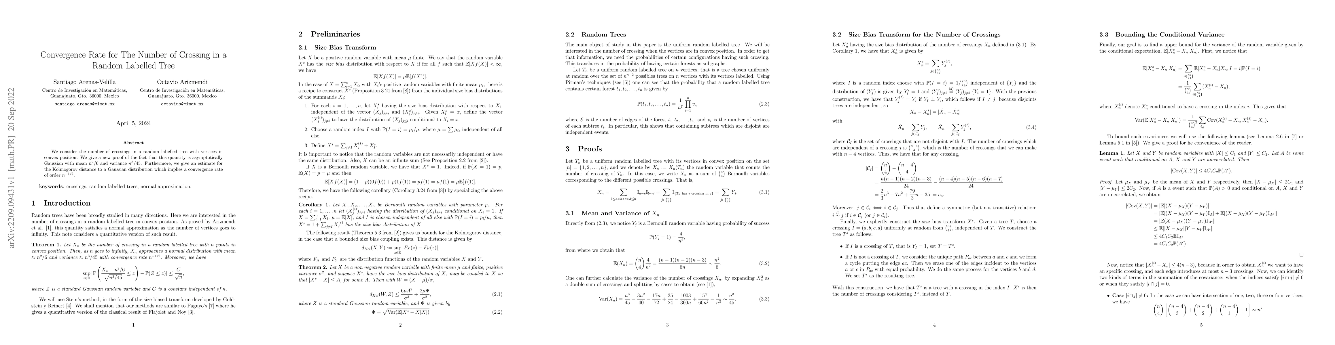 Thumbnail for Convergence Rate for The Number of Crossing in a Random Labelled Tree