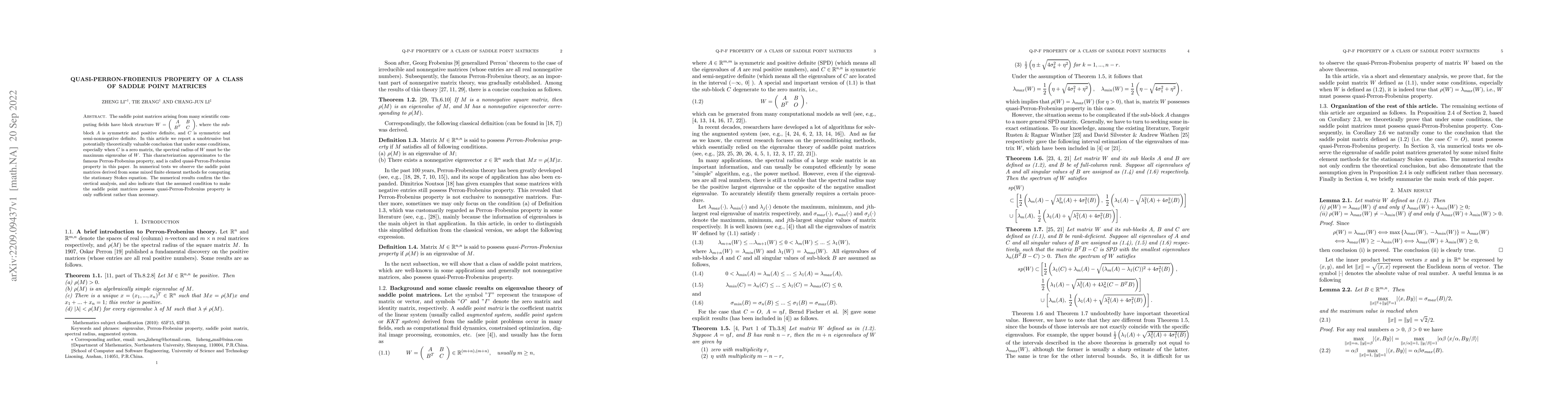 Thumbnail for Quasi-Perron-Frobenius property of a class of saddle point matrices