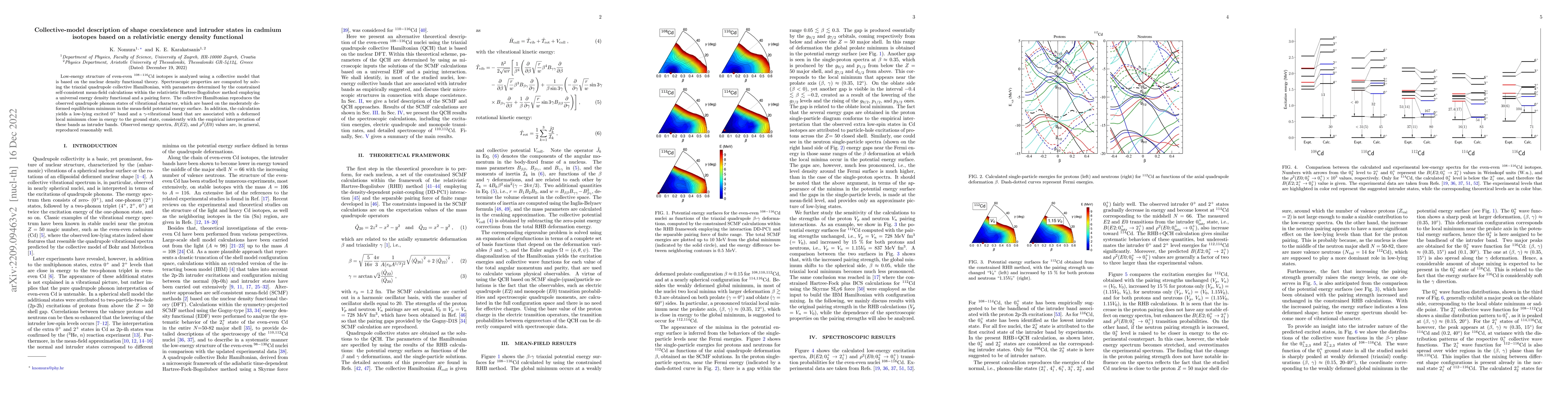 Thumbnail for Collective-model description of shape coexistence and intruder states in
  cadmium isotopes based on a relativistic energy density functional