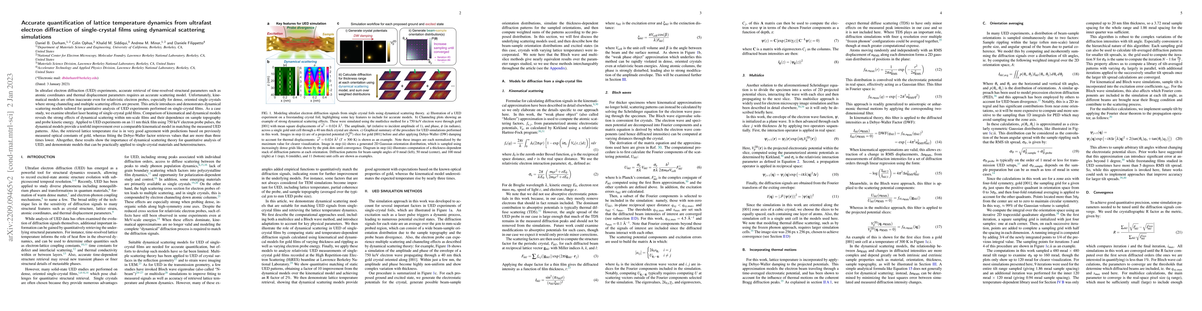 Thumbnail for Accurate quantification of lattice temperature dynamics from ultrafast
  electron diffraction of single-crystal films using dynamical scattering
  simulations